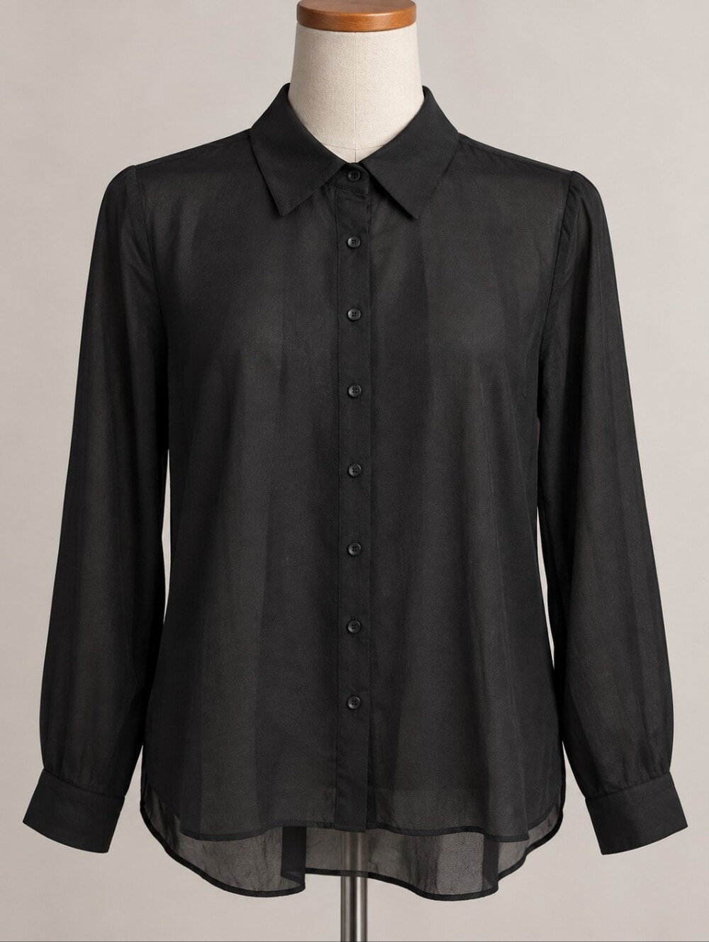 GUESS Black Sheer Pleated Open Back Button-Up Blouse Size Small